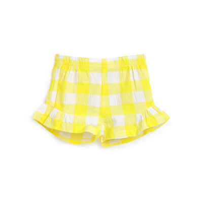 Girls White and Yellow Checkered Shorts